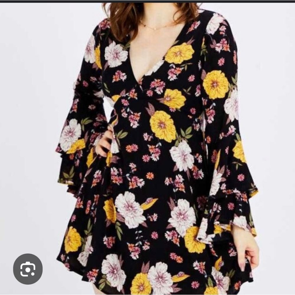 Altard state Black floral long sleeve dress S